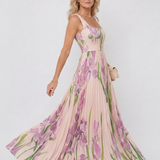 Abito Midi Senza Maniche in Satin con Scollatura Quadrata e Pieghe Eleganti