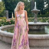 Abito Midi Senza Maniche in Satin con Scollatura Quadrata e Pieghe Eleganti