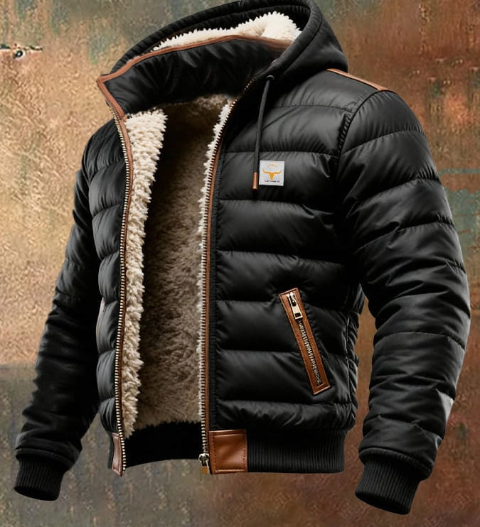 Josef - Giacca invernale nera trapuntata Sherpa