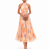 Aurora | Abito con Collo Halter e Stampa Acquerello
