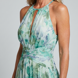 Robe Midi Portia in Crêpe Plissé con Collo Halter e Stampa Floreale