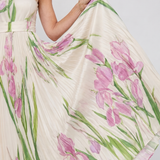 Abito Midi Senza Maniche in Satin con Scollatura Quadrata e Pieghe Eleganti