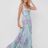 Abito Midi Senza Maniche in Satin con Scollatura Quadrata e Pieghe Eleganti