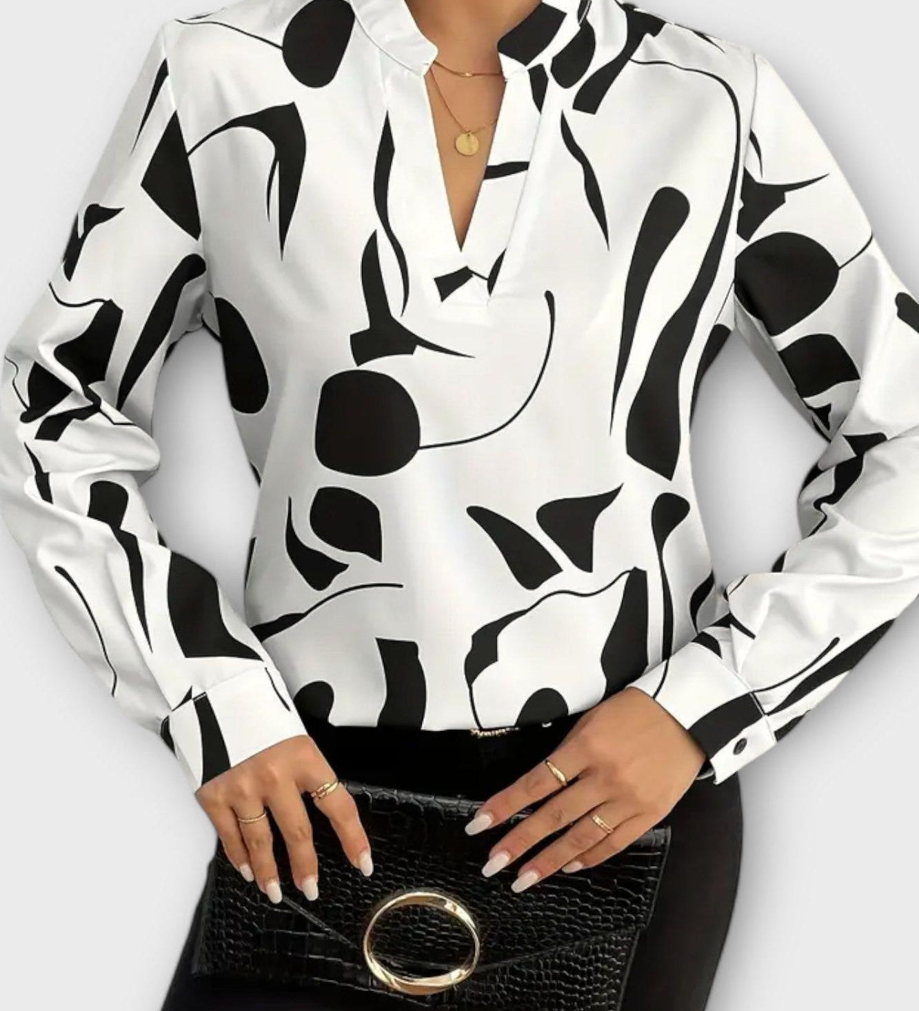 Joana - Blusa elegante a maniche lunghe con scollatura a V