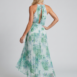 Robe Midi Portia in Crêpe Plissé con Collo Halter e Stampa Floreale