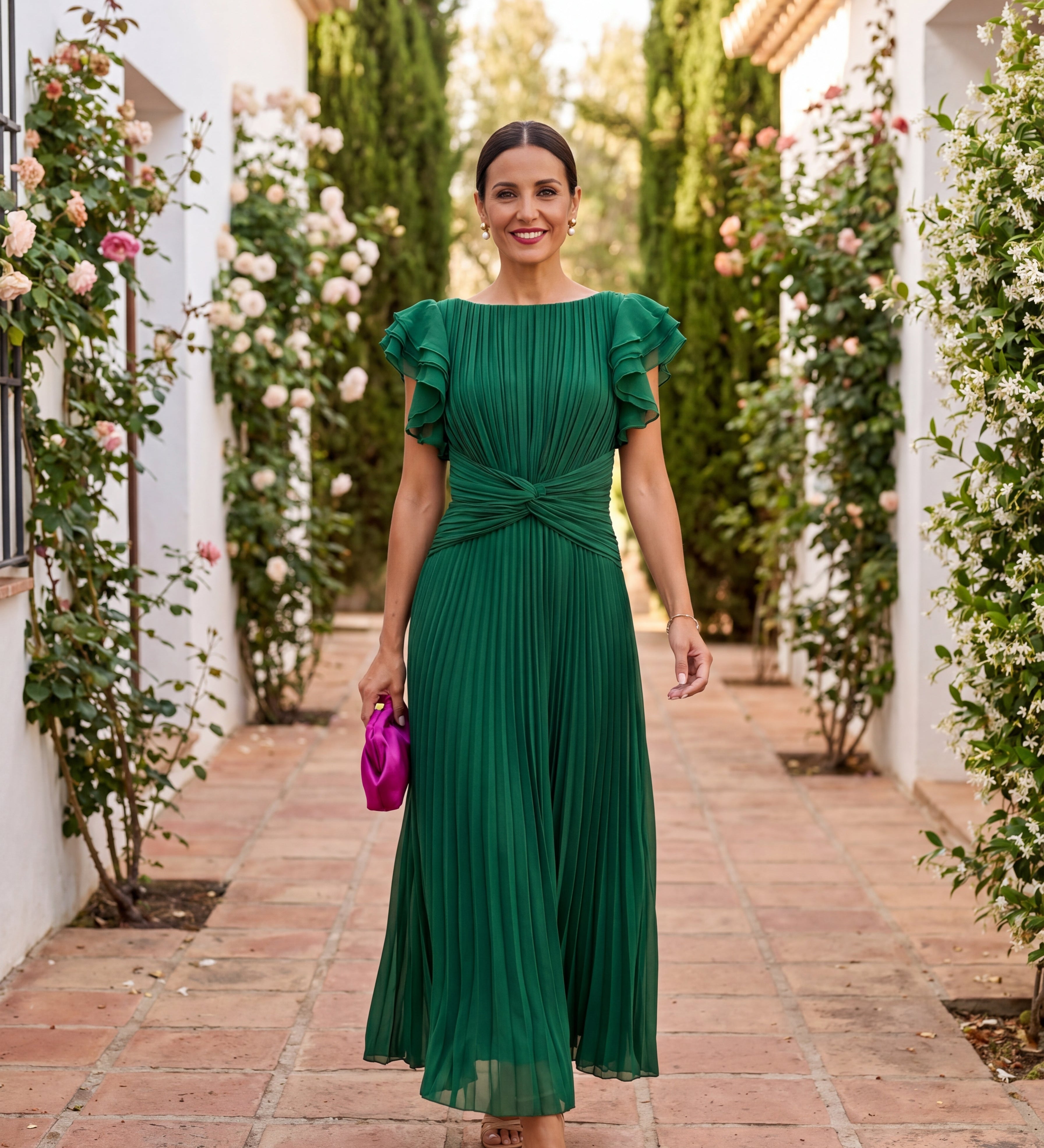 Seraphina | Elegante Maxi Abito Plissettato con Vita Annodata