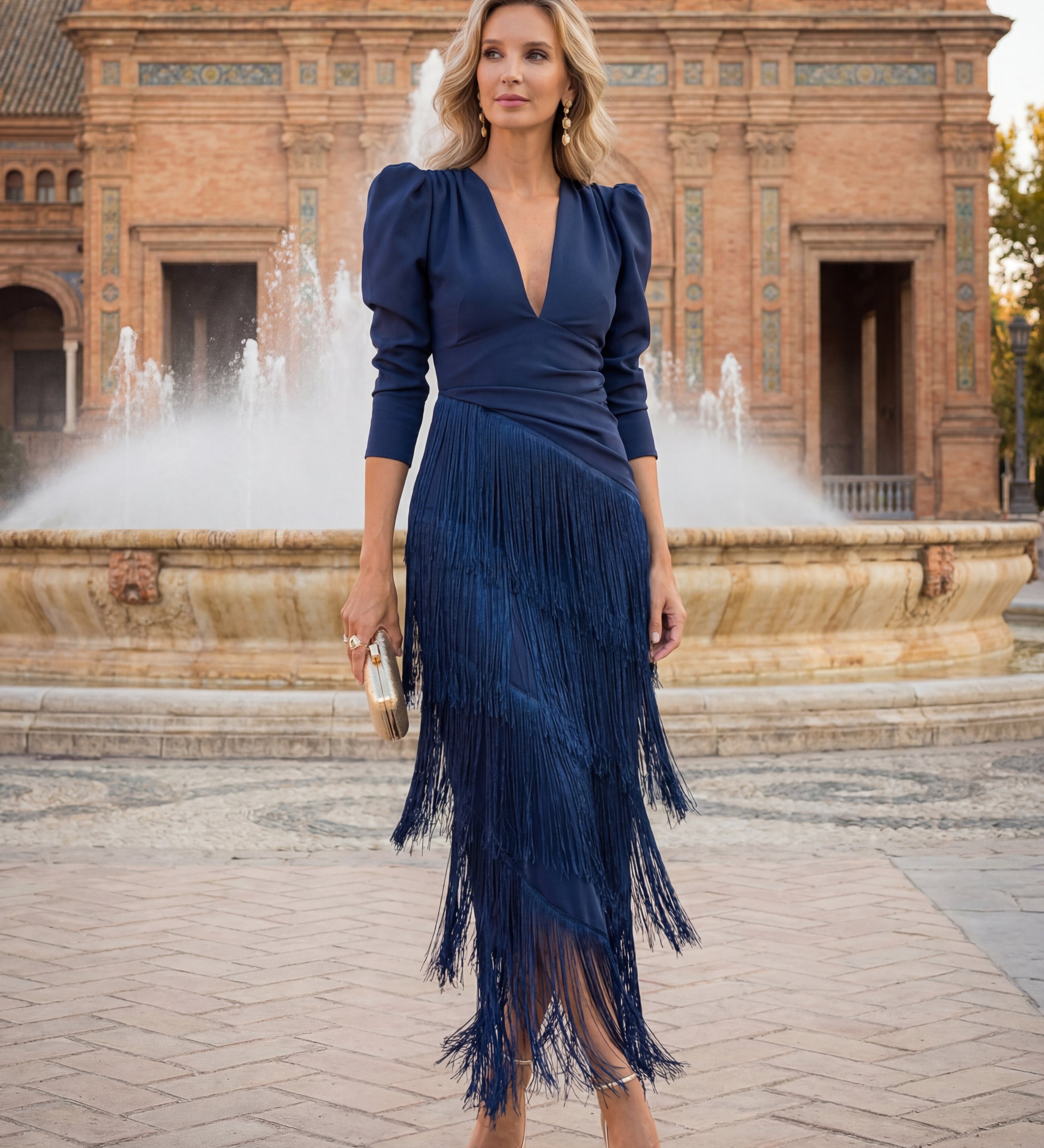 Abito Svasato con Frange Eleganti
