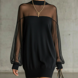 Amélie™ | Mini Abito Nero Elegante con Maniche in Pizzo