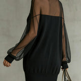 Amélie™ | Mini Abito Nero Elegante con Maniche in Pizzo