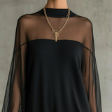 Amélie™ | Mini Abito Nero Elegante con Maniche in Pizzo