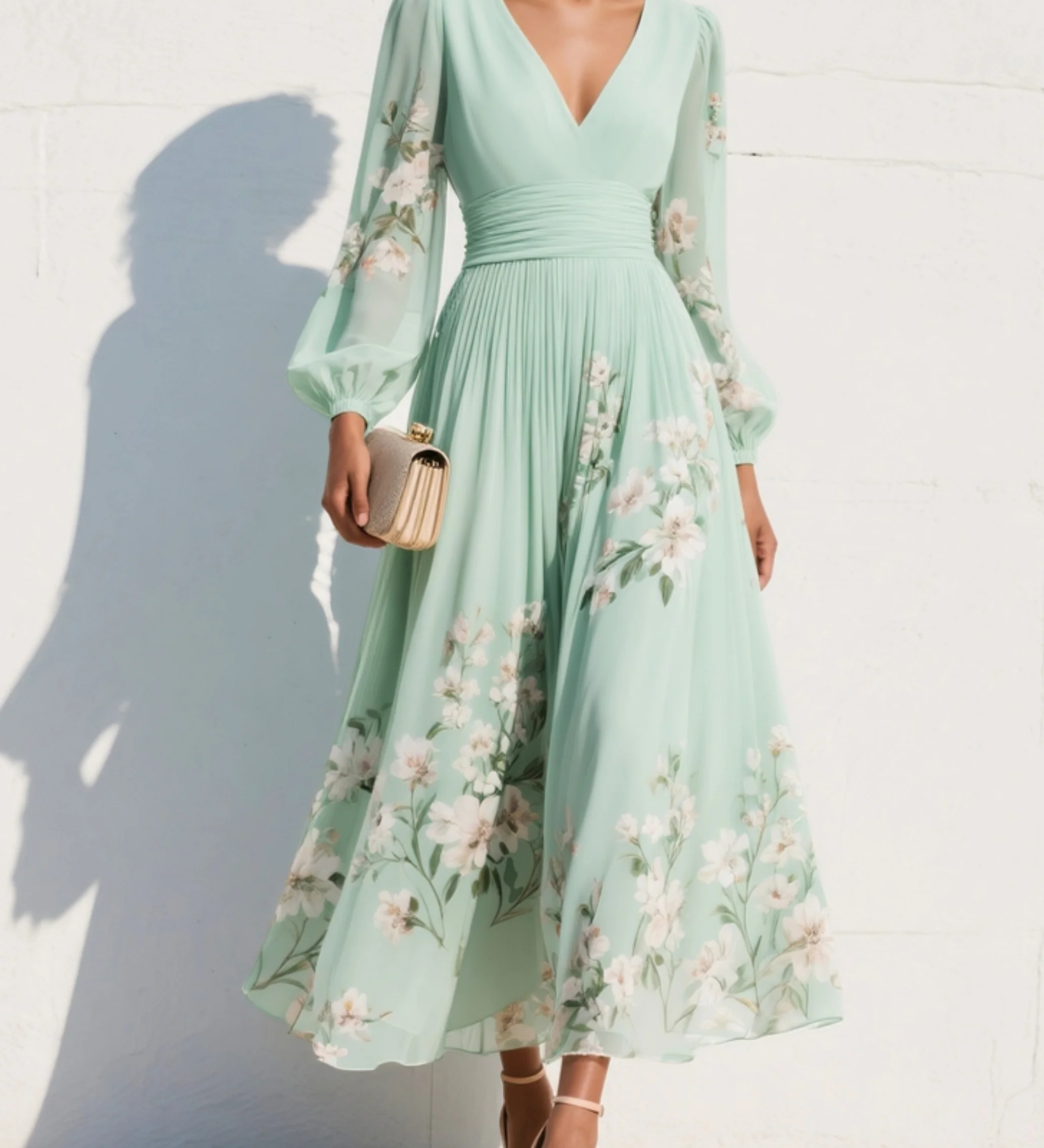 Cisella | Abito midi verde chiaro floreale