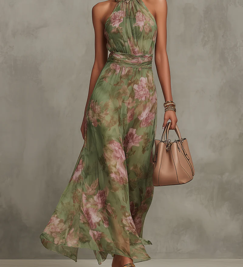 Livia | Abito Maxi Halter Floreale Elegante