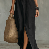 Soline™ | Abito Maxi Nero Lungo con Bottoni