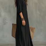 Soline™ | Abito Maxi Nero Lungo con Bottoni