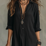 Soline™ | Abito Maxi Nero Lungo con Bottoni