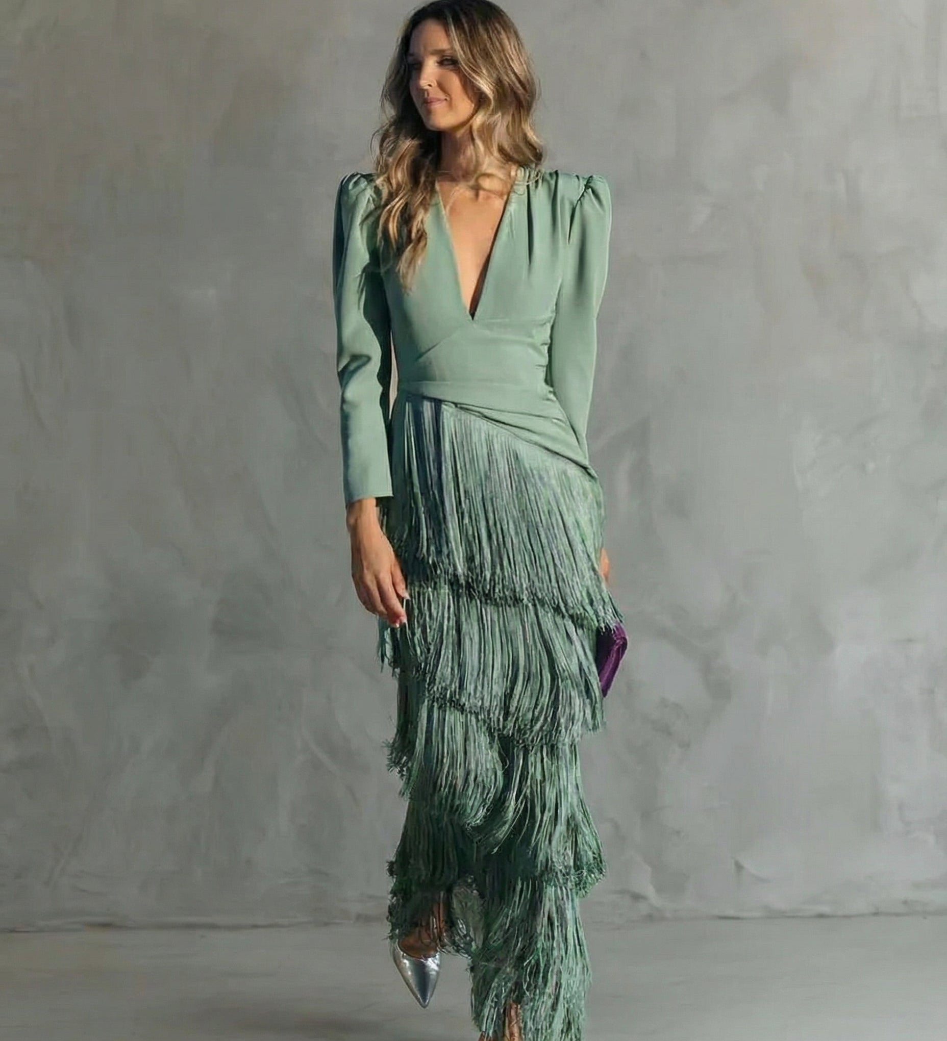 Chiara | Abito Elegante con Maniche a Frange