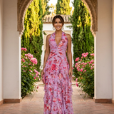 Robe Lunga Elegante con Collo Halter